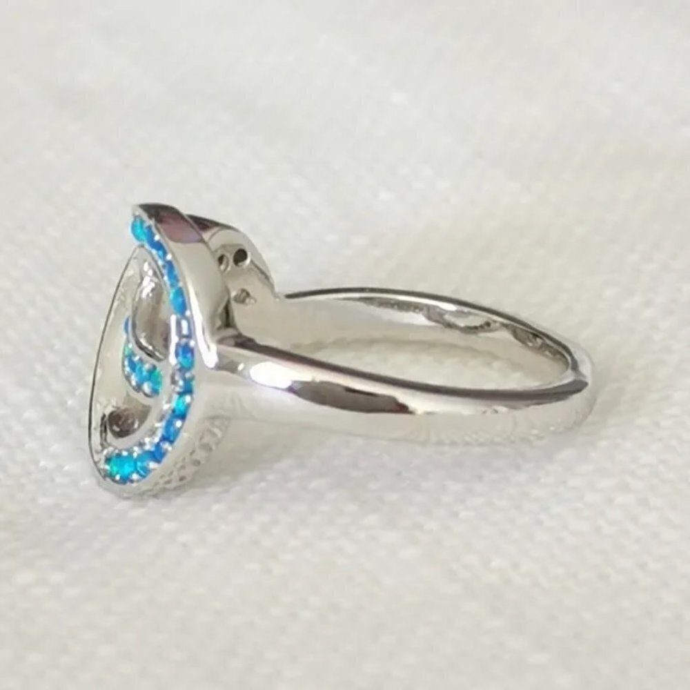 Blue opal love knot Ring in Sterling Silver size 6 🆕 - Picture 3 of 5